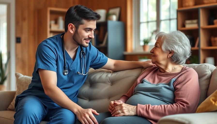 Caring medical professional discussing Medicare options with elder in Muskegon.