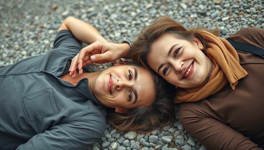 Relaxed couple on textured ground, financial goal setting for seniors.