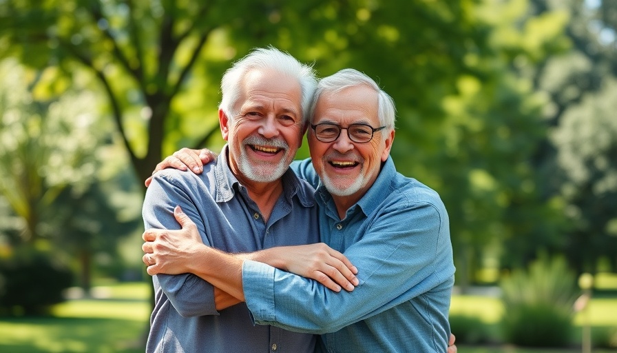 Senior wellness strategies: Two happy seniors embracing outdoors.