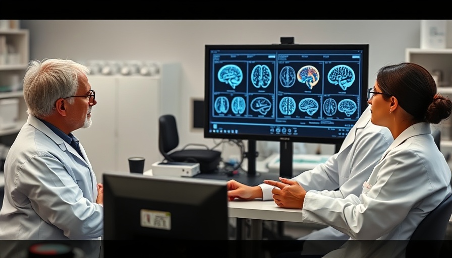 Researchers discussing brain scans in a lab investigating SuperAgers.