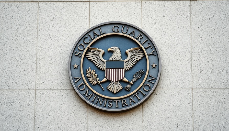 Social Security Administration emblem close-up on building in Muskegon.
