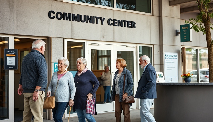 Seniors at health fair 2025, entering community center.