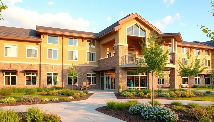 Senior living community in Muskegon with inviting facility and landscaped garden.