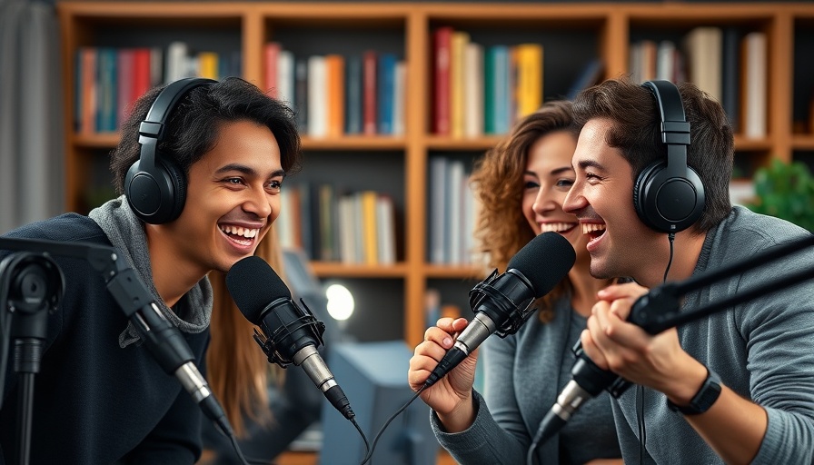 Two people recording a podcast in studio setting.