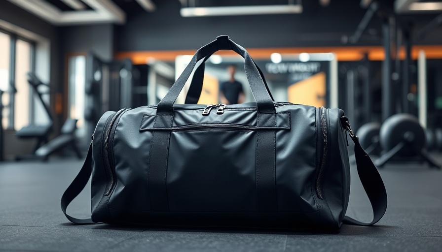 Stylish gym bag on gym floor in Muskegon, showcasing chic design.