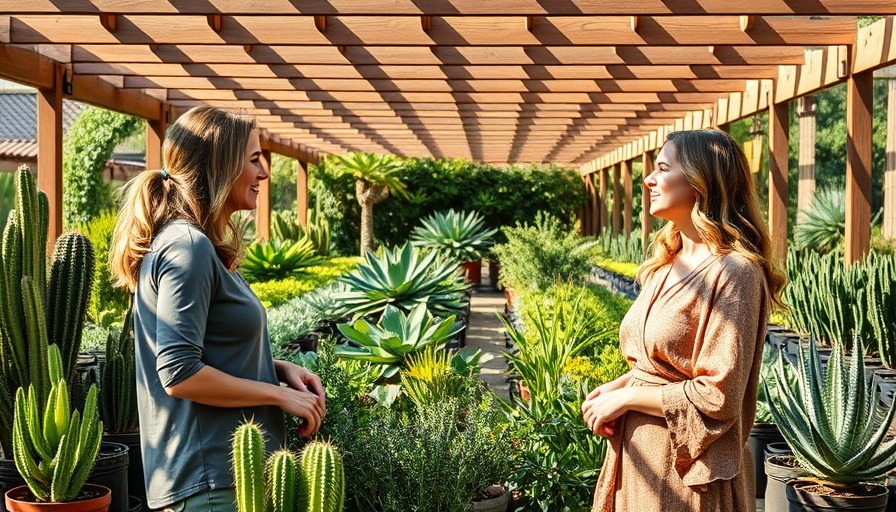 Women discussing desert-friendly gardening tips at a Las Vegas nursery.