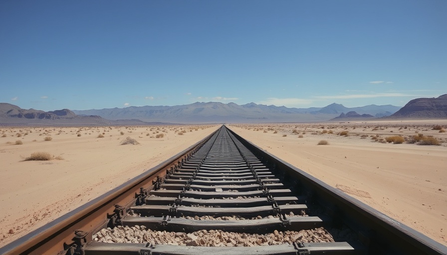 Desolate railway tracks in barren desert symbolizing Alzheimer's drug approval halt.