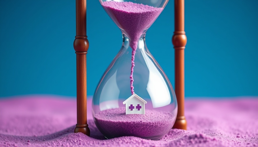 Hourglass with purple sand and hospital signs illustrating Medicare bundled payment.