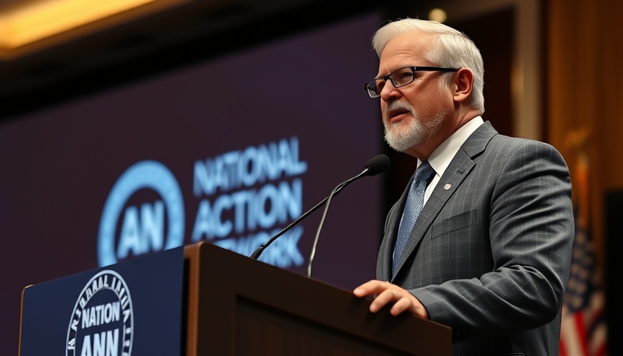 Man giving a speech at a podium with National Action Network logo.