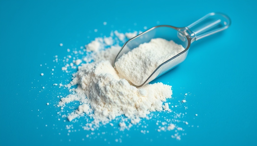 Creatine powder with scoop on blue background; best creatine supplements for seniors.