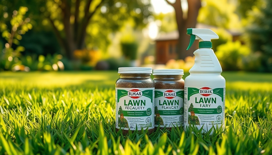Lawn care jars on green grass for fall lawn care tips.