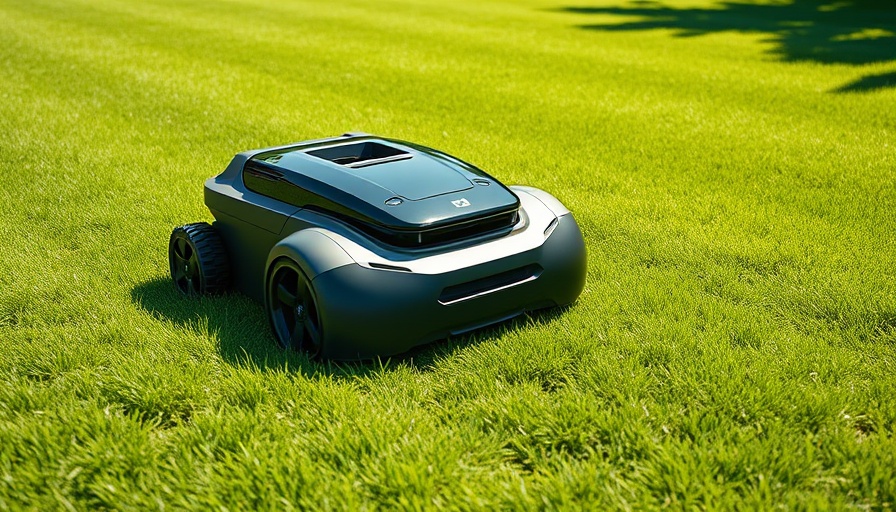 Sunseeker X7 Plus lawn care robot on grass, cutting lawn efficiently.