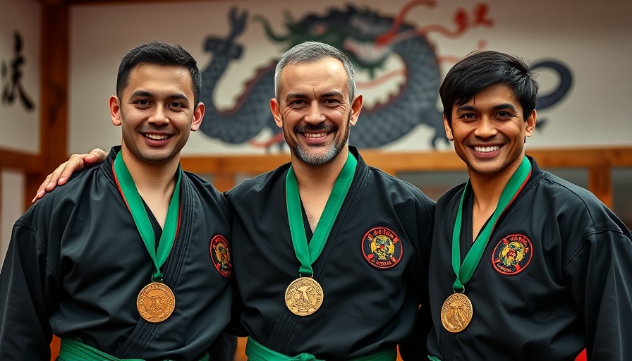 Family martial artists in Gurnee proudly wearing medals.