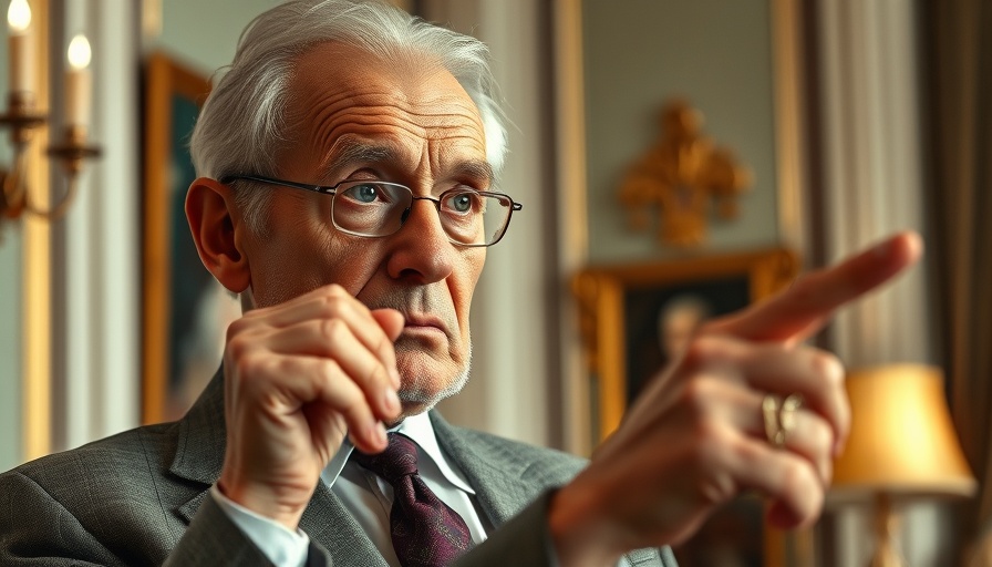 Distinguished older man discusses senior tax relief benefits in formal setting.