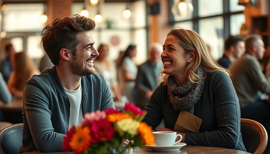 Couple in cozy coffee shop sharing a laugh, overcoming commitment issues.