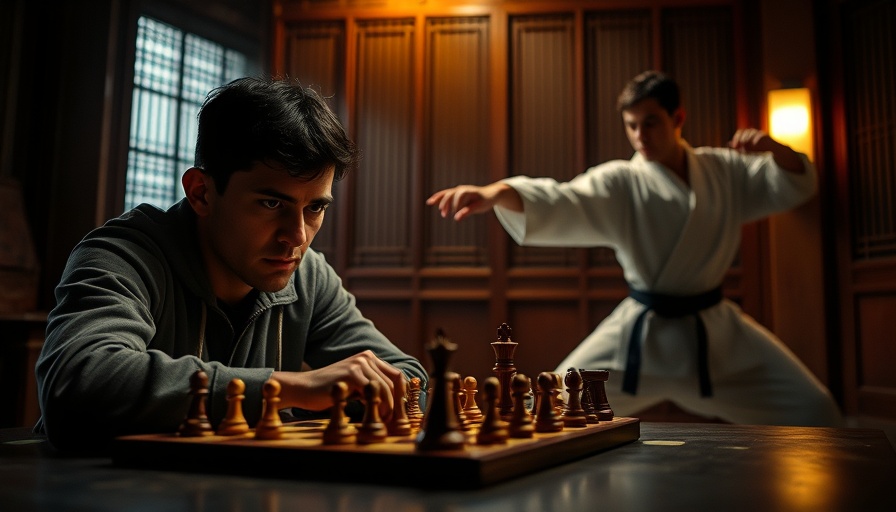 Distraction strategies in martial arts depicted with chess and kata.