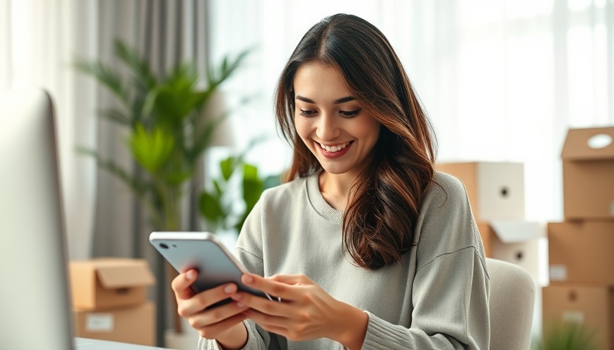 Smiling young woman in home office, managing online business.