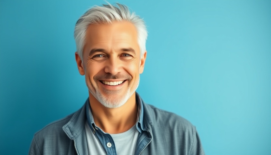 Casual mature man smiling against a blue background