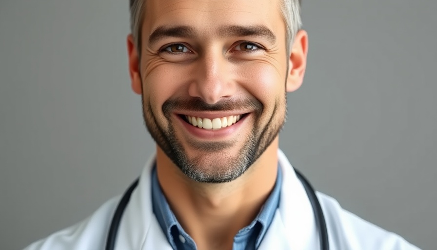 Smiling doctor close-up, linked to Alzheimer's treatment advancements.