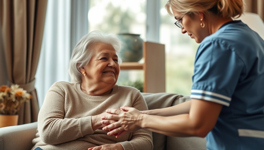 Nurse assisting elderly woman indoors, high-yield healthcare REITs investments concept.