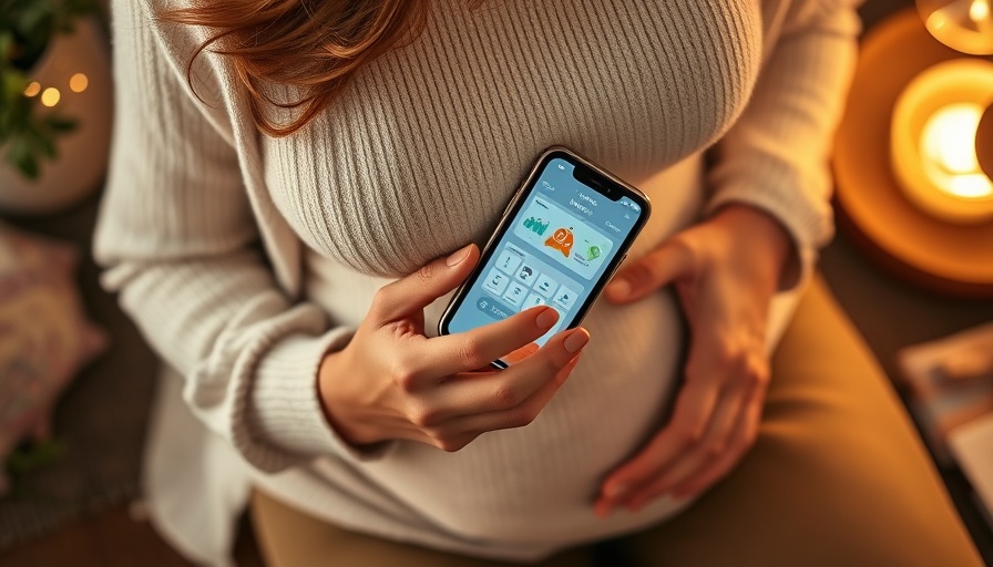 Pregnant woman using digital solutions for tracking pregnancy health app.