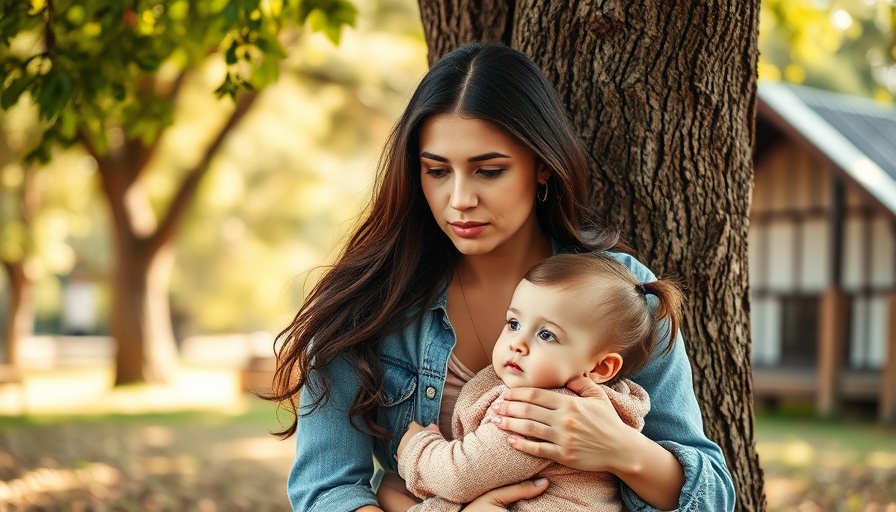 Mother and daughter in park, thoughtful moment under tree.