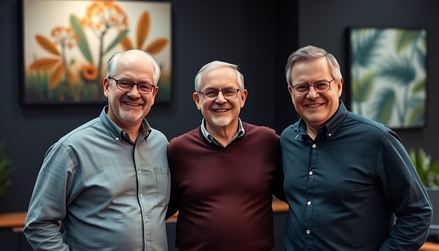 Friendly middle-aged men in an office, related to retirement financial planning services.