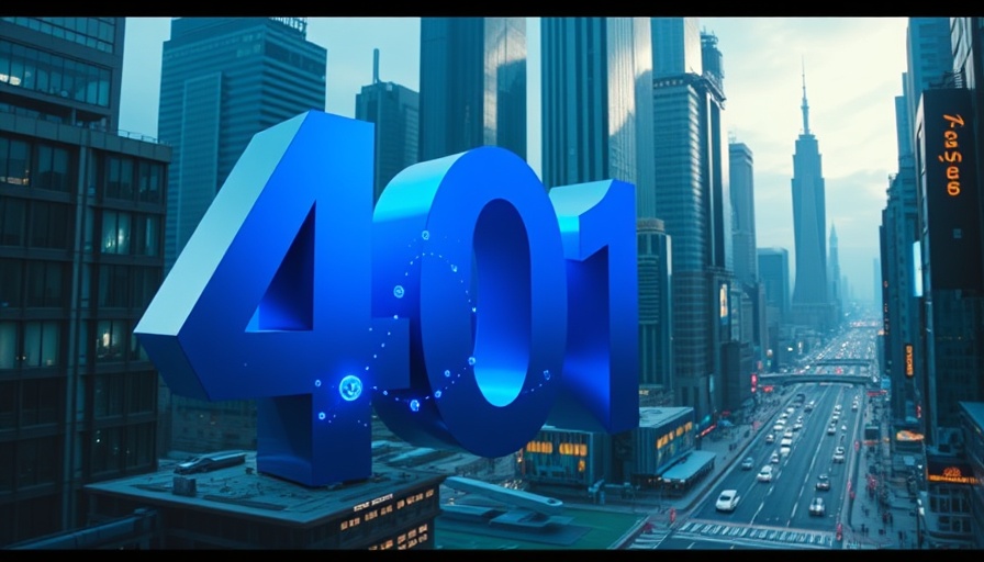 Futuristic '401' in a blue cityscape symbolizing modern finance.