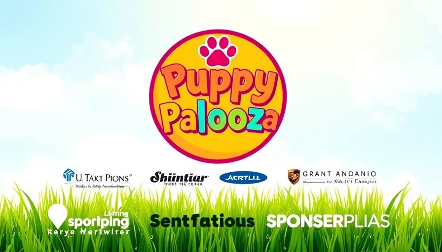 Puppy Palooza pet adoption event logo with sponsors.