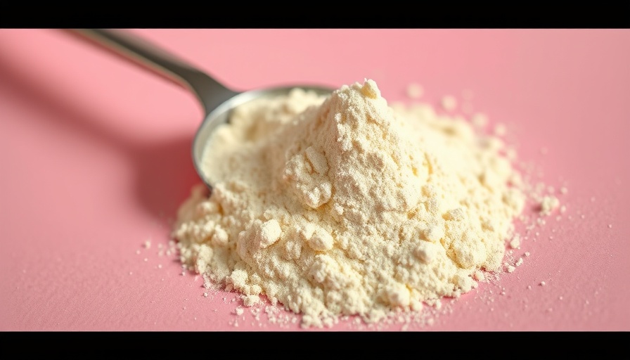 Perfect protein powder for seniors, textured scoop on pink background