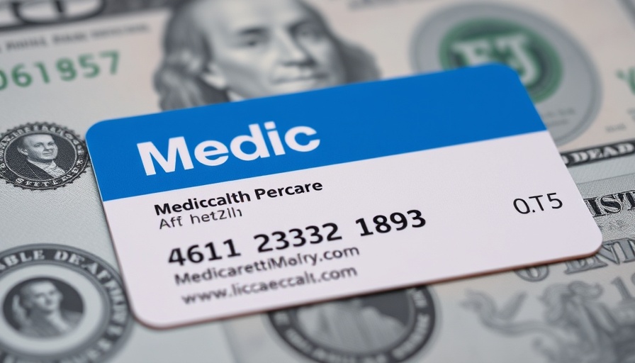 Medicare card close-up with contact on currency background.