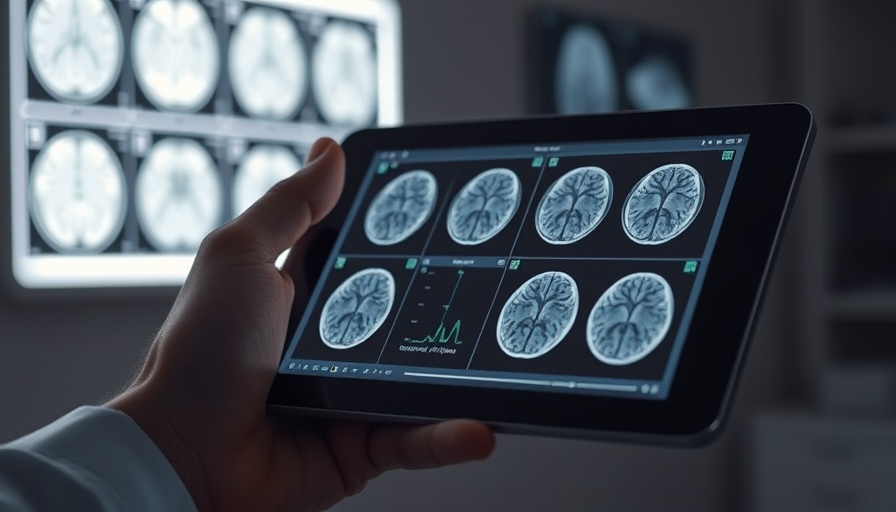 Brain scans with tablet, Alzheimer's research focus.