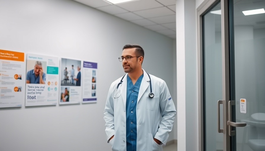 Healthcare facility with doctor entering exam room, highlighting health insurance context.