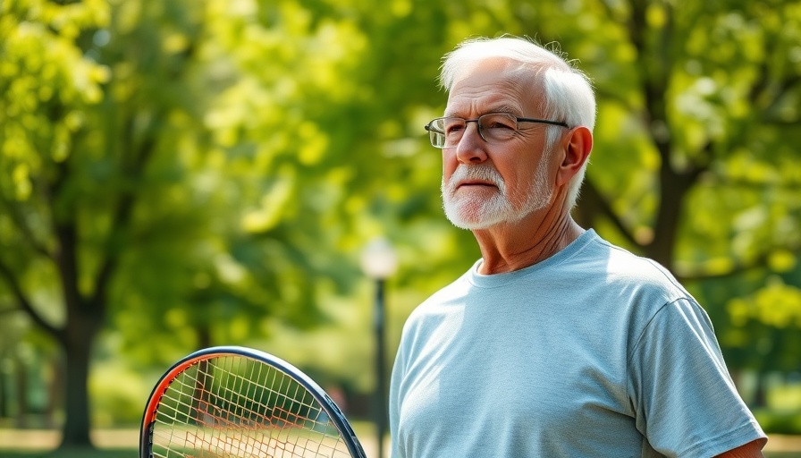 Elderly man in park holding tennis racket, DIY investing in retirement.