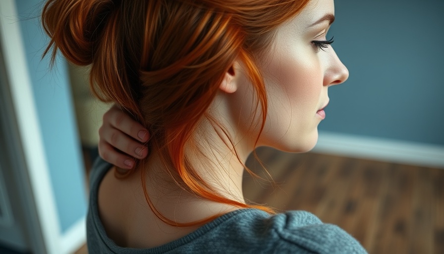 Red-haired woman scratching back, depicting antihistamine withdrawal symptoms, indoor setting.