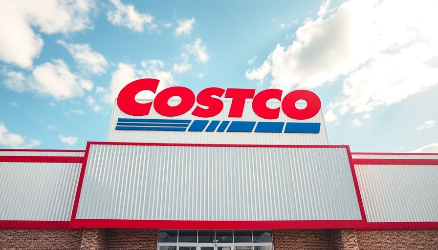 Costco store sign against blue sky.