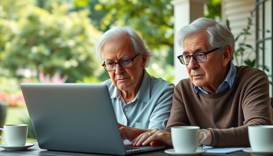 Elderly couple reviewing a Social Security COLA announcement outdoors.