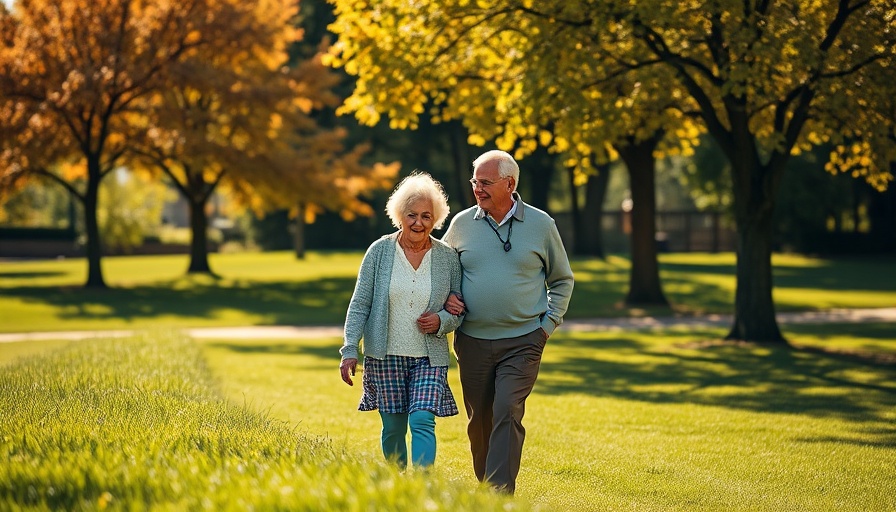 Senior couple walking in park enjoying nature, representing wellness-centered health plans for seniors.
