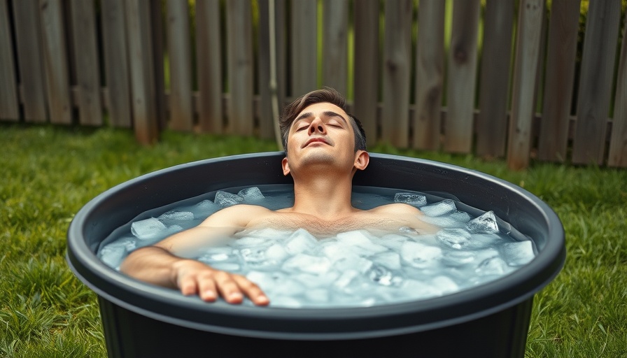 Man meditating in an ice bath outdoors, exploring wellness trends.