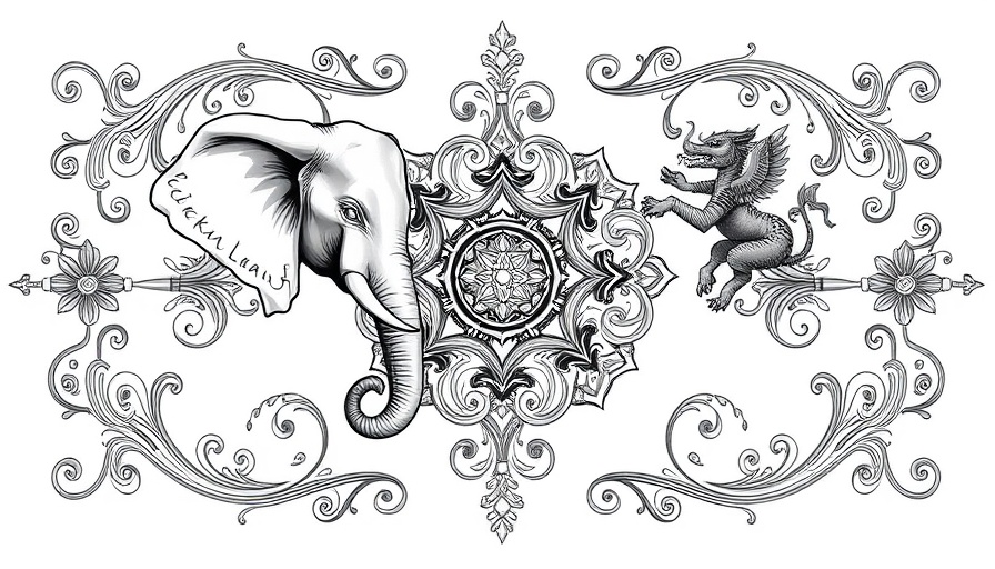 Intricate design of elephant and mythical creature with emblem, alternative health care options Muskegon.
