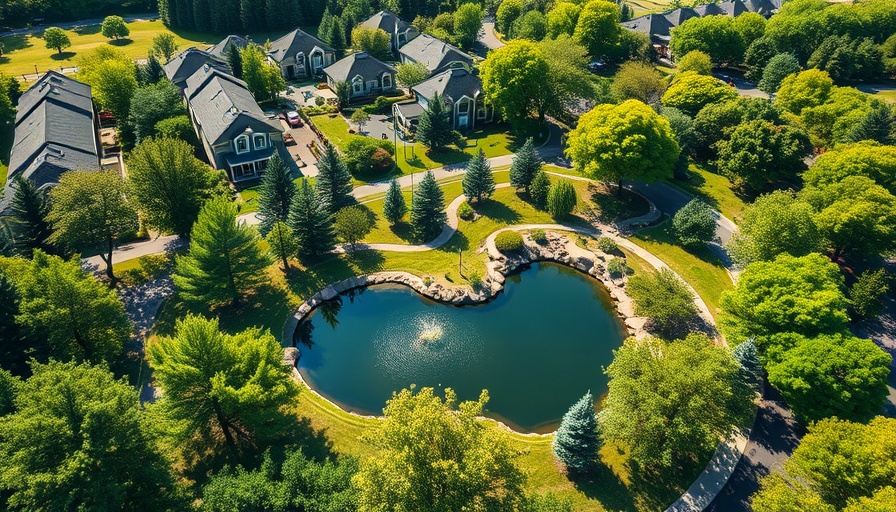 Independent living community expansion in Maryland with greenery and pond.