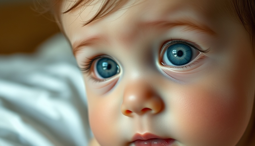 Close-up image of a baby with blue eyes, early risk prediction in autism.