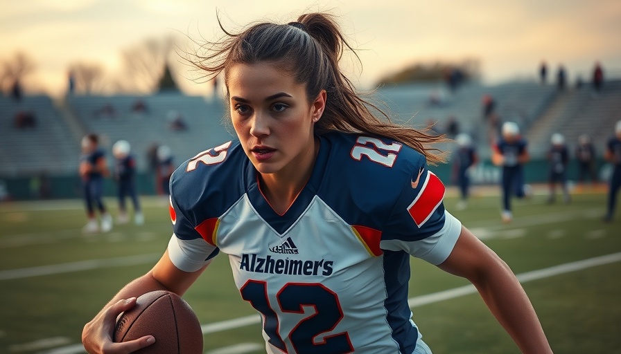 Charity football game for Alzheimer's awareness with players on field.