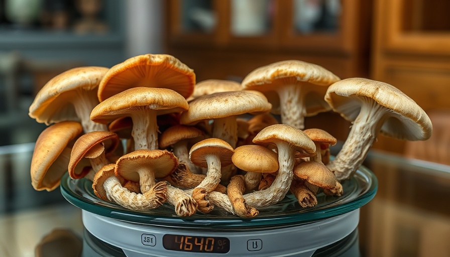 Psilocybin mushrooms for therapy, displayed on a scale.