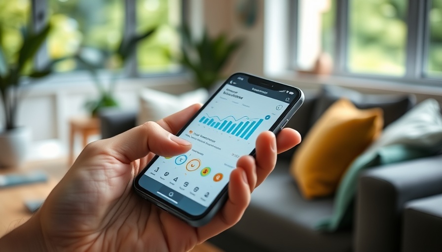 Newest technology in healthcare app on smartphone in modern home setting.