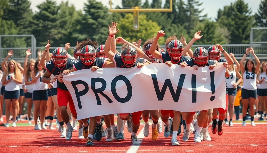 St. Paul's Wolves football team bursting through a banner on the field.