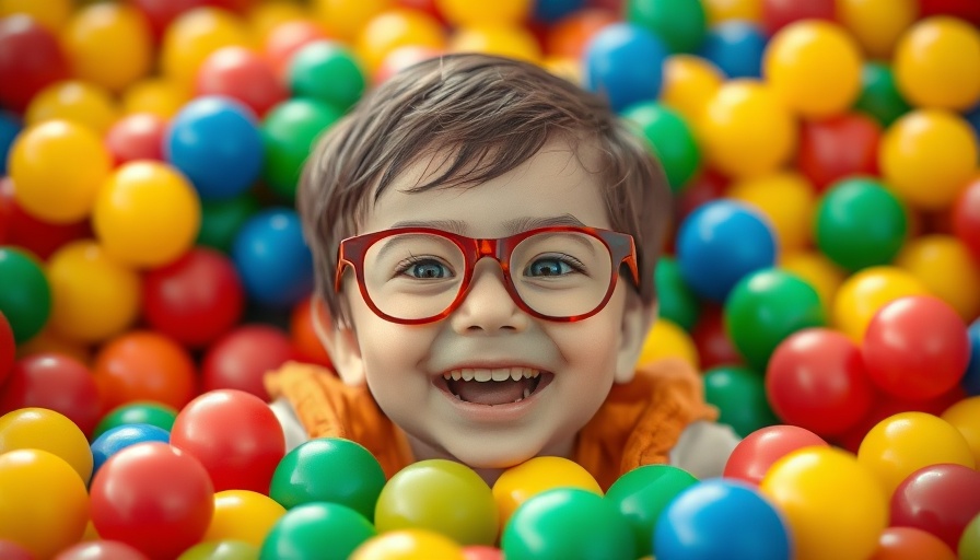 Young child enjoying colorful ball pit at autism therapy center in Muskegon.