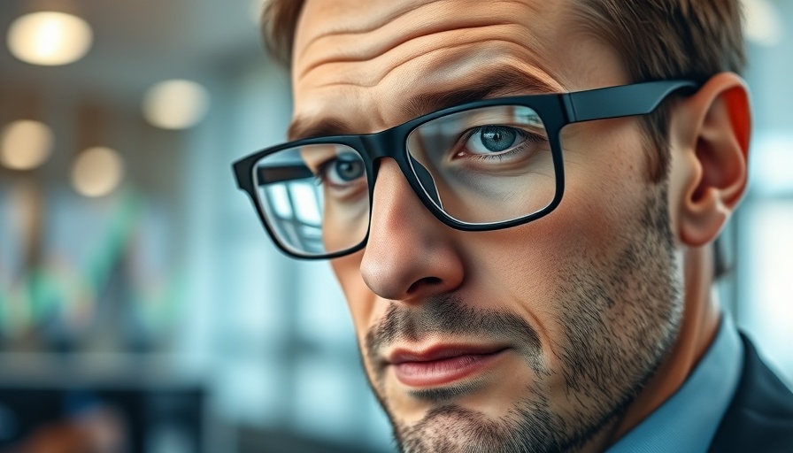 Man observing stock charts, reflection in glasses indicative of financial analysis.