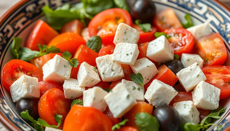 Mediterranean Greek salad highlighting diet benefits for Alzheimer's risk.