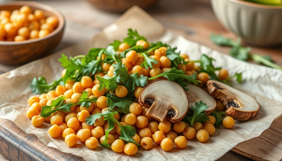 Colorful Mediterranean dish with chickpeas and arugula.